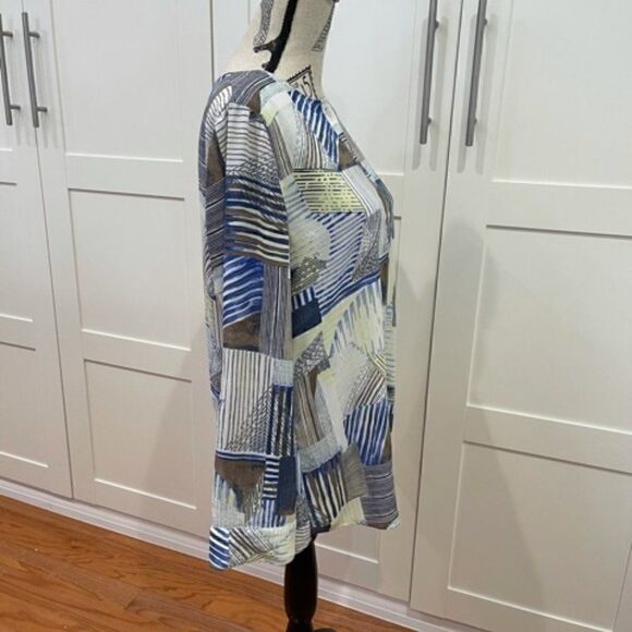 Chico's Green Blue Sheer Asymmetrical Long Sleeve - Picture 4 of 6